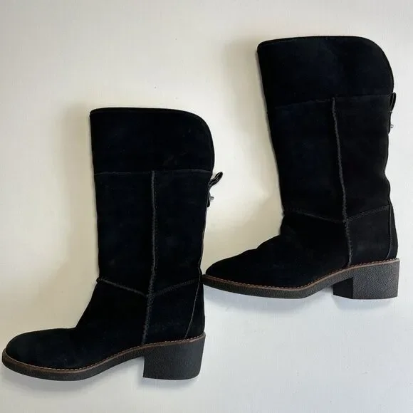 Coach Janelle Turnlock Black Suede & Shearling Boot Size 6.5B - Picture 14 of 16